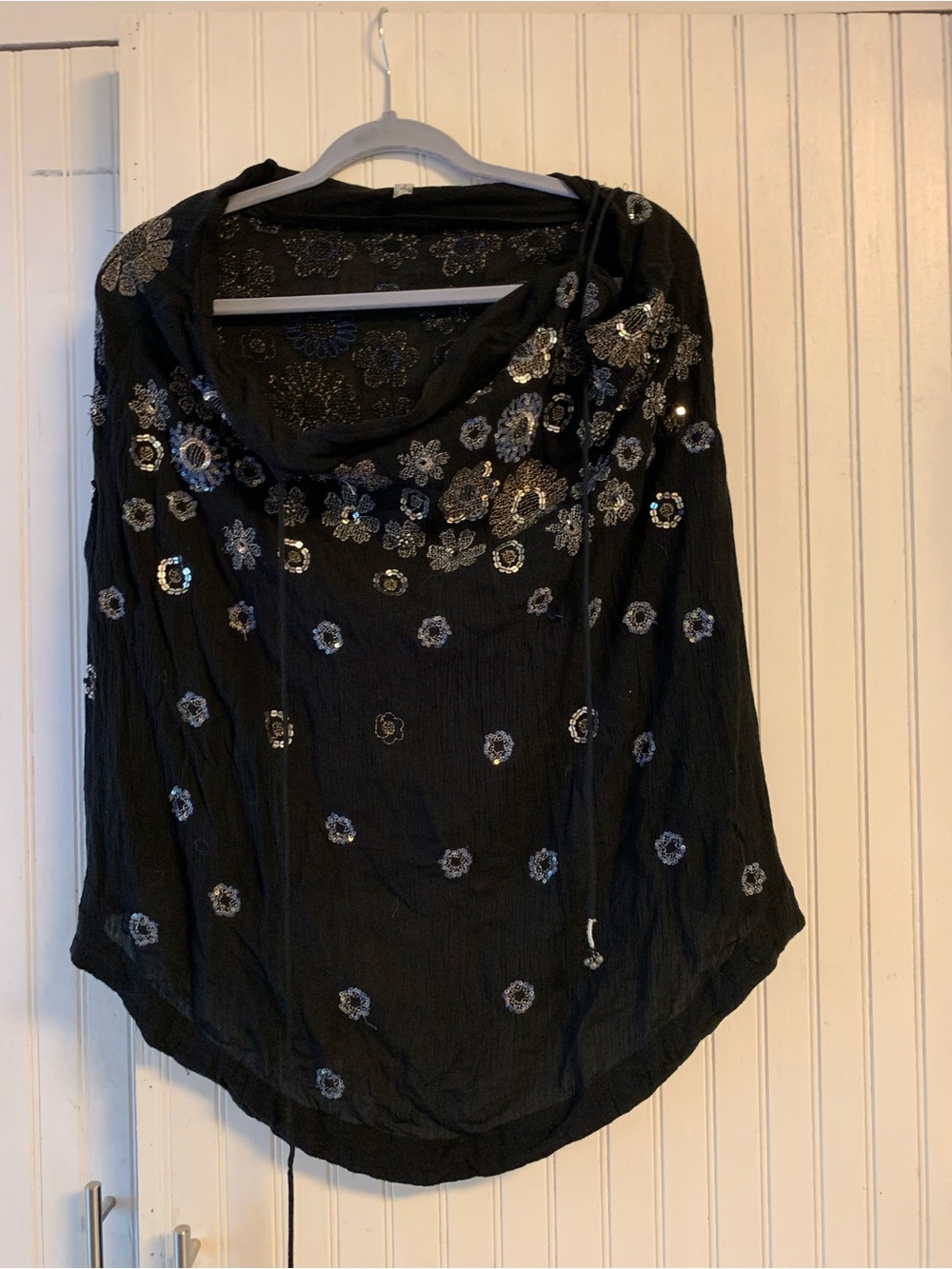 Free People Black Sequin Floral Mini Skirt